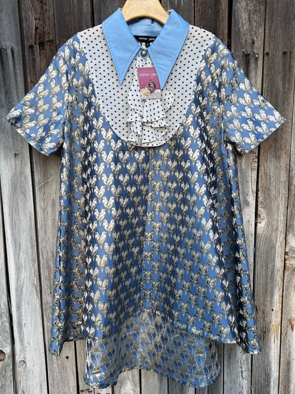NWT Sister Jane Bird Print Jacquard Mini Dress Blue S